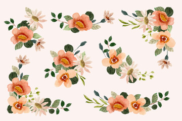 peach floral arrangement watercolor collection