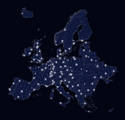 Fototapeta na wymiar Night lights map of Europe