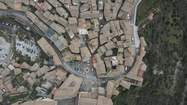 Aerial view of Narni, a medieval old town on the hilltop, Terni, Umbria, Italy.