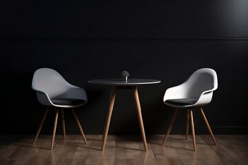Chairs with table black background, generative ai