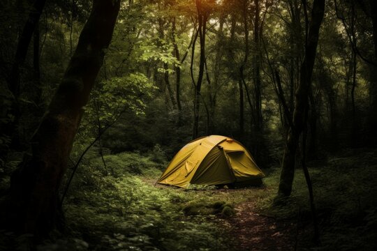Camping forest day. Generate Ai