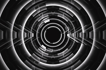 Fototapeta premium White round pattern of curved shapes on a black background. Abstract fractal 3D rendering
