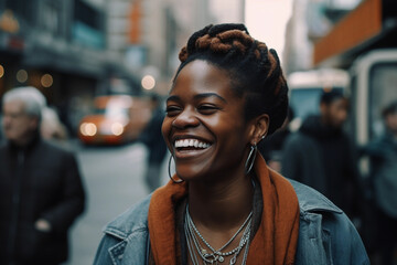 a happy person of color on the street, Generative AI