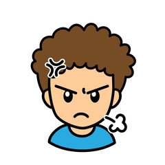 ブログで使えるアイコン　ベクター版　男性02天然パーマ　怒り顔

