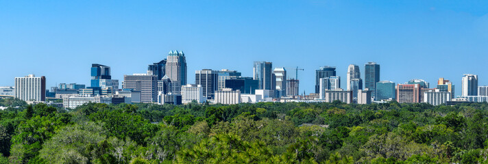 Panoramic view of downtown city landscape of Orlando, Florida. USA April 4, 2022.

