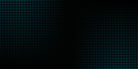 Flowing dot particles wave pattern blue and green gradient light isolated on black background. Vector in concept of AI technology, science, music.