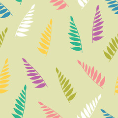 Fototapeta na wymiar Vector abstract multicolour tropic leaves repeating pattern background.