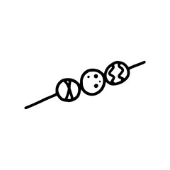 Cake pops on skewers. A sweet dessert with different flavors and icing. Round cakes on sticks. Isolated vector image from black lines.