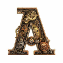 metal, alphabet a, b, c, d, f, g, h, j, k, l, m, n, p, q, r, s, t, v, x, z, number, symbol, 3d, sign, gold, illustration, horseshoe, alphabet, icon, horse, zero, font, steampunk, generative, ai