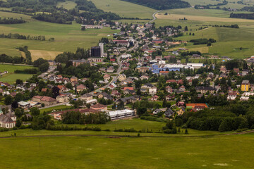 Aerial view of Cervena Voda town from Krizova hora mountain, Czech Republic