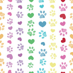 Rainbow colors seamless paw prints pattern