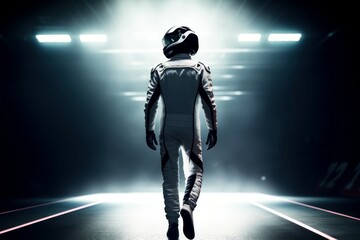 Sport racer with helmet. Generate Ai