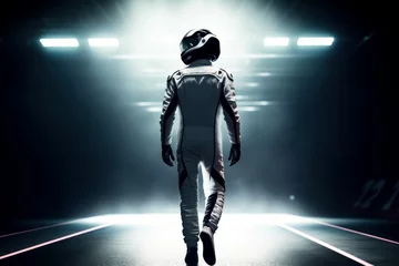 Fotobehang Formule 1 Sport racer with helmet. Generate Ai