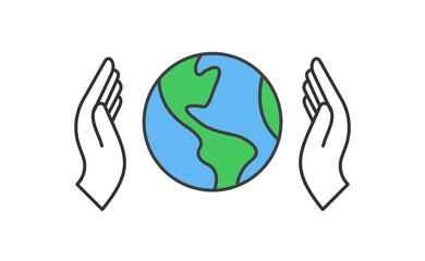 Hand holding planet earth, linear vector icon. Save the planet. Earth day symbol. World Environment Conservation.