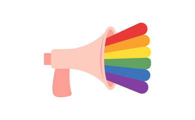 LGBT megaphone whith rainbow. Isolated vector illustration, pride month voice speaker. Pride parade message.