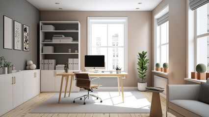 Fototapeta na wymiar A Breath of Freshness: Creating an Inspiring Workspace with White as the Dominant Hue