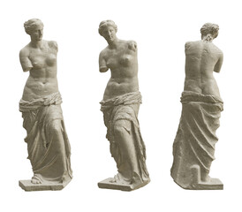Classical Venus de Milo statue from different angles isolated on transparent background. 3D rendering