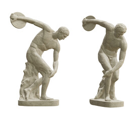 Classical statue of Myron’s Discobolus isolated on transparent background. 3D rendering - obrazy, fototapety, plakaty