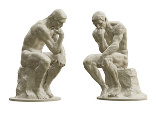 Rodin’s Thinker statue isolated on transparent background. 3D rendering - obrazy, fototapety, plakaty