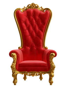 Red throne chair isolated on transparent background. 3D rendering