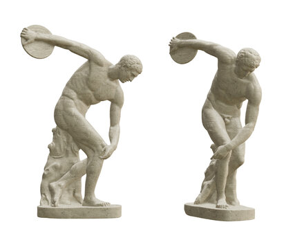 Classical statue of Myron’s Discobolus isolated on transparent background. 3D rendering