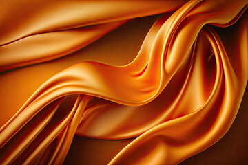 Fototapeta na wymiar AI generated beautiful elegant orange soft silk satin fabric background with waves and folds