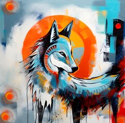 Native American abstract art painting wolf