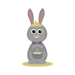 easter bunny with a basket of eggs.vector illustration