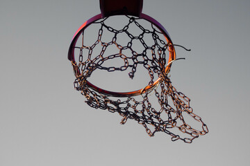 chain basketball net being moved