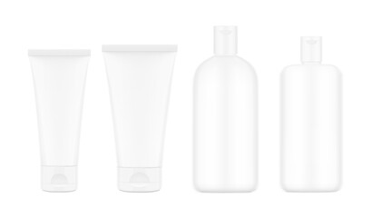 Realistic dispenser bottle with tube mockups. Vector illustration isolated on white background. Perfect for presenting your product. EPS10.	