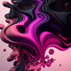 purple pink black 3d abstract liquid fluid waves modern background created with generative AI