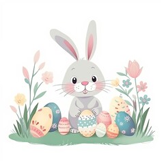 easter bunny with easter eggs, Generative AI