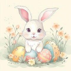 easter bunny and easter eggs, Generative AI