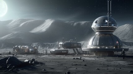 Fototapeta na wymiar A moon base with a beautiful Earthrise in the background Generative AI