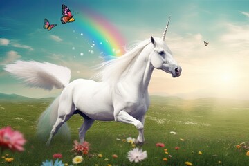 Obraz na płótnie Canvas white unicorn on the meadow, Generative AI