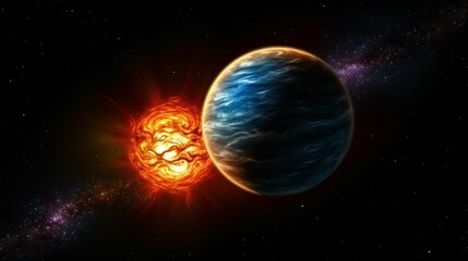 Naklejka na ściany i meble A binary star system with two stars of different colors Generative AI