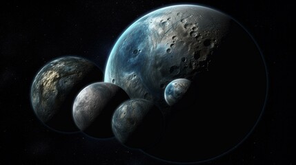 Obraz na płótnie Canvas A planet with a complex system of moons Generative AI