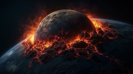 Obraz na płótnie Canvas A planet with a massive volcanic eruption Generative AI