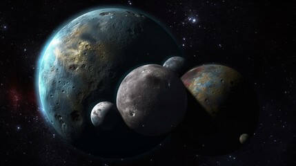 A planet with a complex system of moons Generative AI
