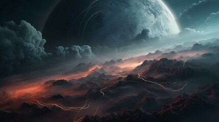 A planet with a dense atmosphere and swirling clouds Generative AI