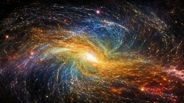 A galaxy collision with a burst of colorful energy Generative AI