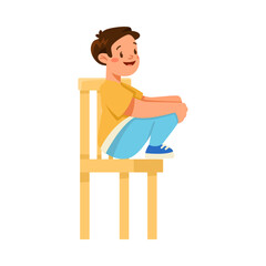 Fototapeta premium Little Boy Sitting on Chair and Listening to Fairytale Vector Illustration