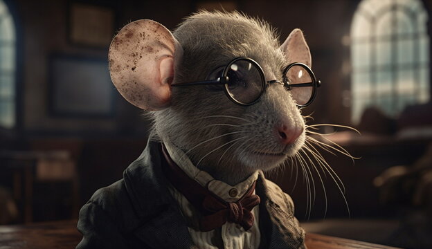 An illustration of a stylized rat wearing a suit. Based on Generative Ai.