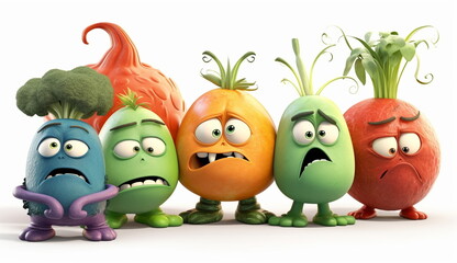 An illustration of a vegetable in a cartoon style with an angry expression. Based on Generative Ai.