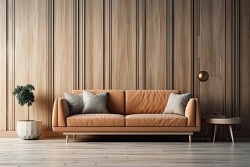 Sofa Background Texture Wood Floor Mockup Template. Generative AI