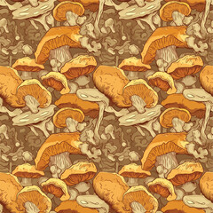 Cartoon style seamless repeatable mushroom fungi background vector illustration.