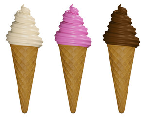 isolated ice creams realistic illusrtation. 3d ice cream cones vector