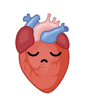 Human diseased heart vector icon with sad anthropomorphic face