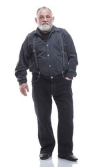 Fototapeta premium handsome, bearded man in trousers with suspenders. isolated on a white