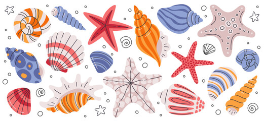 Sea Shells And Starfish Set - obrazy, fototapety, plakaty
